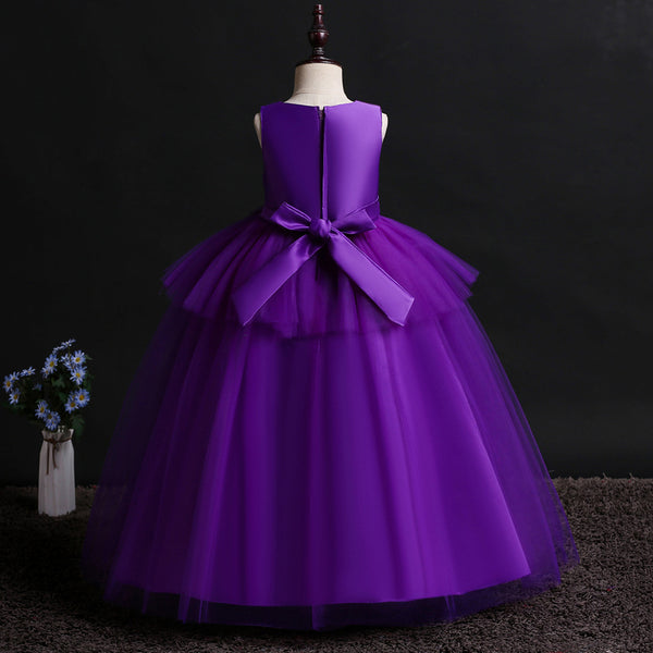 Girls Sleeveless 3D Flowers Tulle Formal Dress