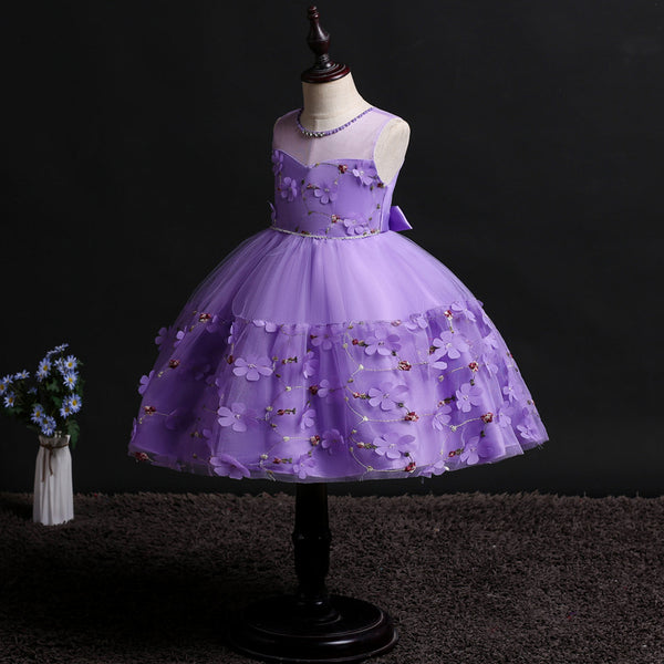 Girls Sleeveless Appliques Flower Girl Dress