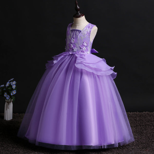 Girls Sleeveless Embroidery Princess Pageant Dresses Kids Prom Ball Gown