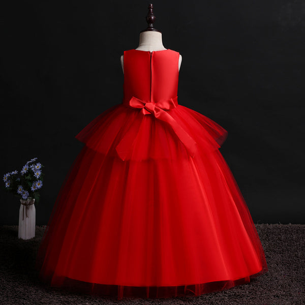 Girls Sleeveless 3D Flowers Tulle Formal Dress