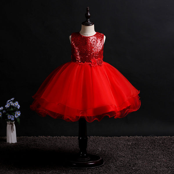 Girls Sequins Glitter Floral Tulle Pageant Party Flower Girl Dress