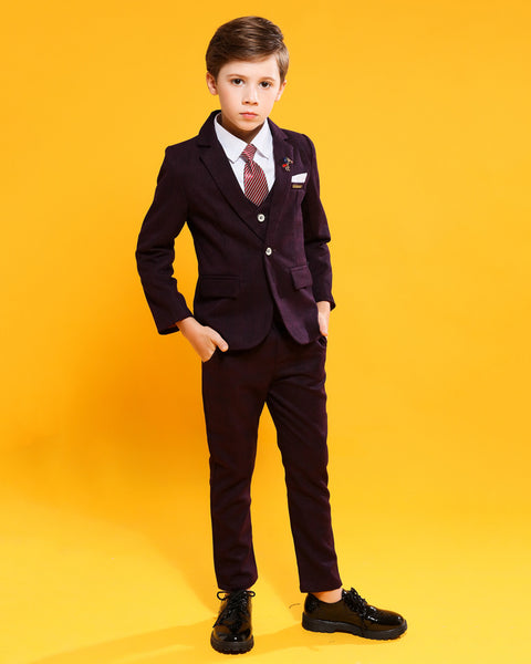 Boys'  Formal Occasion Suit  4 piece set with jacket,shirt,vest and pants Kids Slim Fit Dresswear