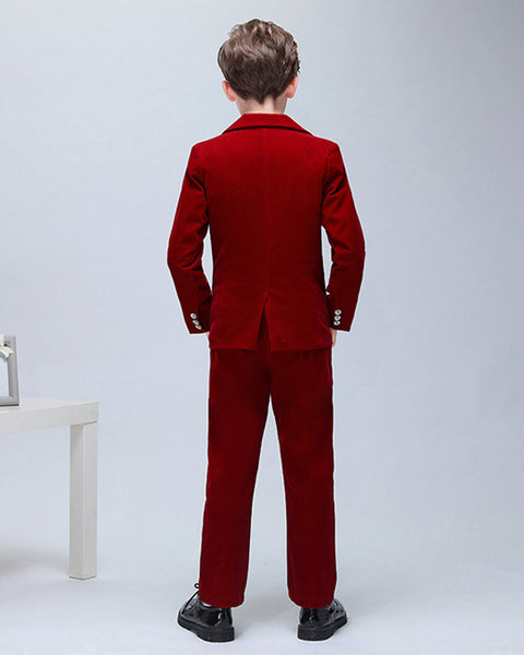 Boys' Red Corduroy Formal Suit  3 piece Dresswear suit set with jacket,shirt,pants and vest