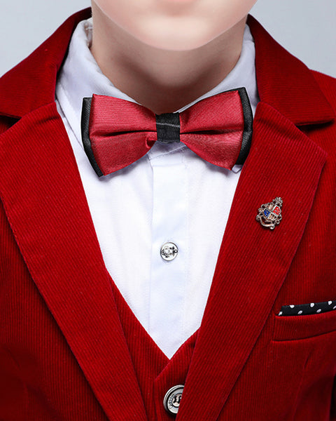 Boys' Red Corduroy Formal Suit  3 piece Dresswear suit set with jacket,pants and vest