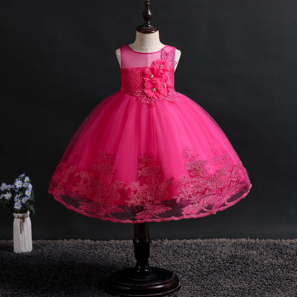 Girls 3D Appliques Wedding Party Dress