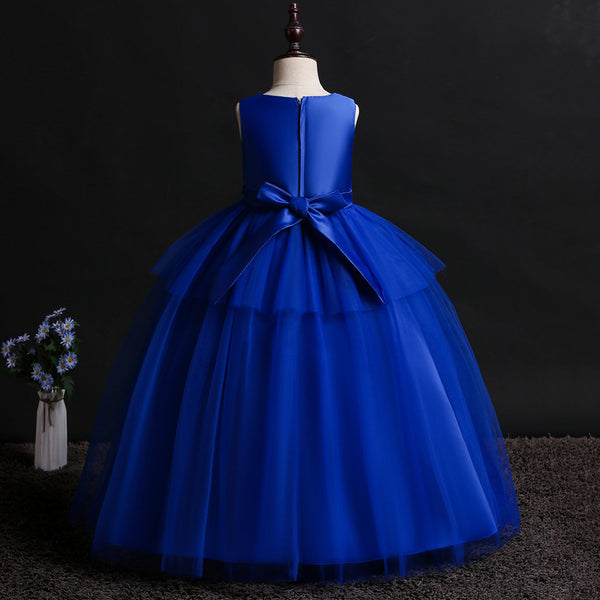 Girls Sleeveless 3D Flowers Tulle Formal Dress