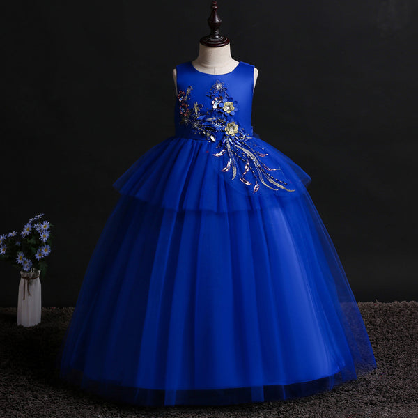 Girls Sleeveless 3D Flowers Tulle Formal Dress