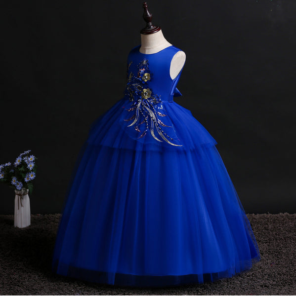 Girls Sleeveless 3D Flowers Tulle Formal Dress