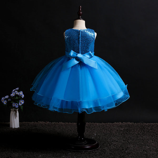 Girls Sequins Glitter Floral Tulle Pageant Party Flower Girl Dress