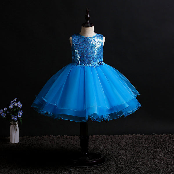 Girls Sequins Glitter Floral Tulle Pageant Party Flower Girl Dress