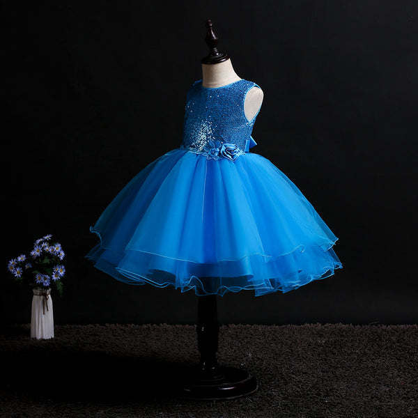 Girls Sequins Glitter Floral Tulle Pageant Party Flower Girl Dress