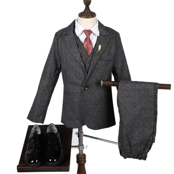 Boys' Gray Formal Suit  4 piece Dresswear suit set with red necktie Kids dress suit