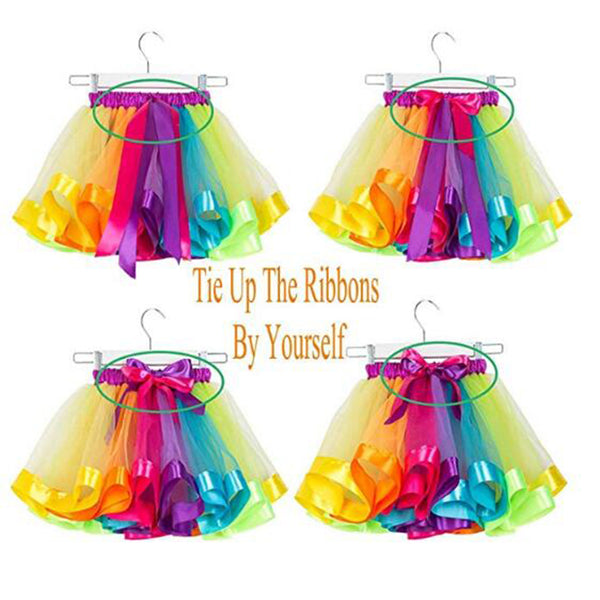 Baby Girls Layered Rainbow Tutu Skirt Bow Dance Ruffle