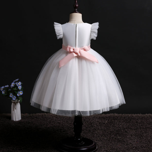 Girls Mesh Silk Satin Cute Angel Flower Girl Dress