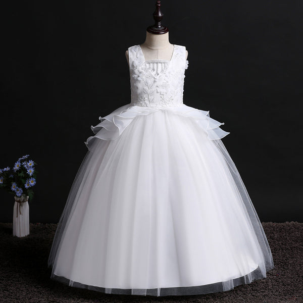 Girls Sleeveless Embroidery Princess Pageant Dresses Kids Prom Ball Gown