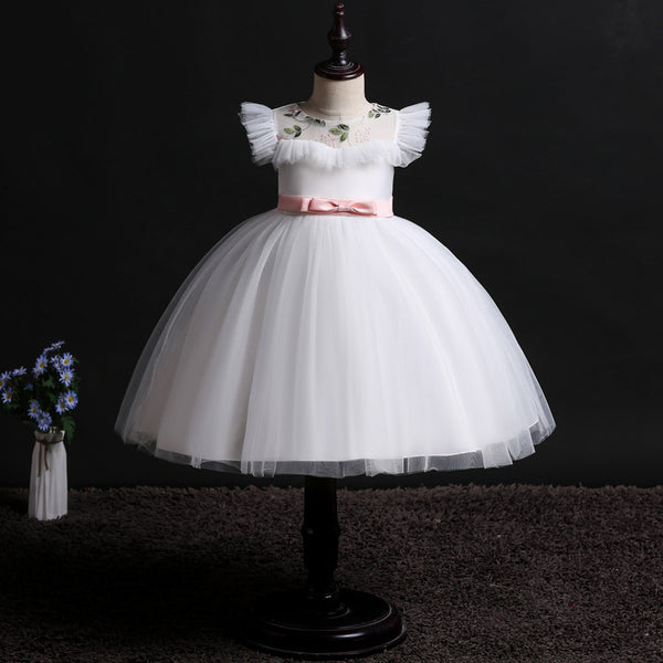 Girls Mesh Silk Satin Cute Angel Flower Girl Dress