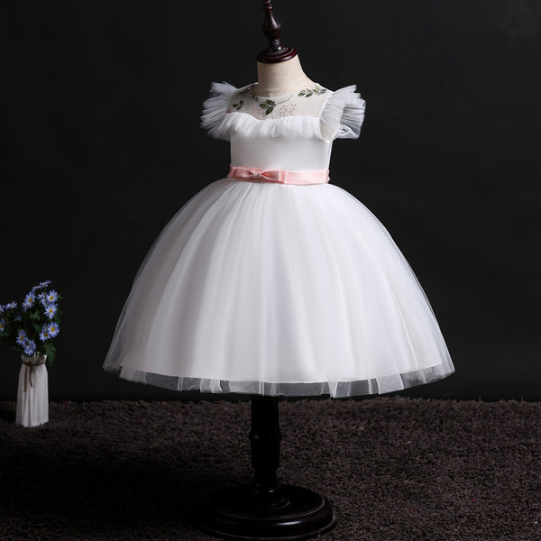 Girls Mesh Silk Satin Cute Angel Flower Girl Dress