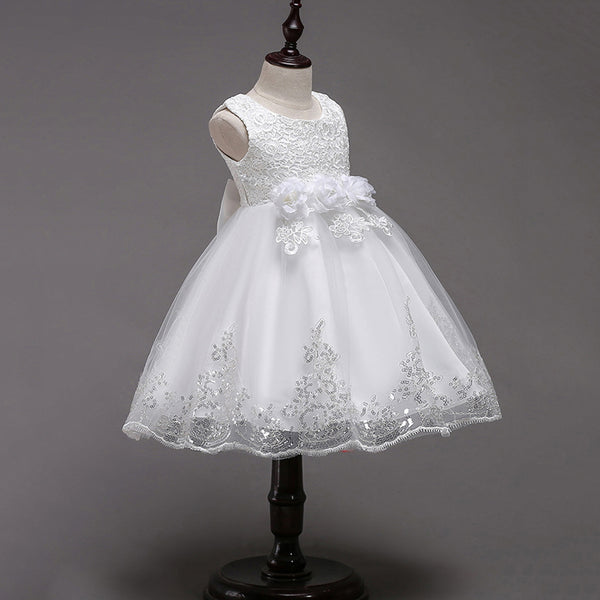 Girls Embroidered Sequins Sleeveless Flower Girl Dress For Wedding