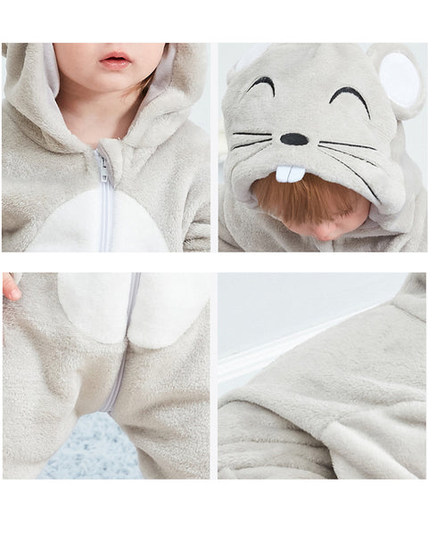 Newborn Baby Cartoon Rat Winter Bunting Bodysuit Warm Hooded Romper Jumpsuit